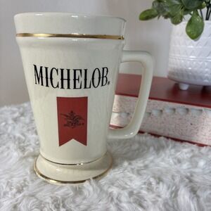 Michelob Beer Mug White Gold Trim Made in USA Breweriana Collectible